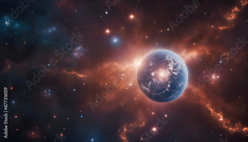 Planet Earth in space with stars and nebula in the universe.