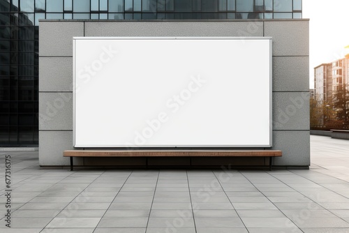 Mockup blank placard. Modern design outdoor constraction. Empty building billboard mock up template poster © SUPHANSA