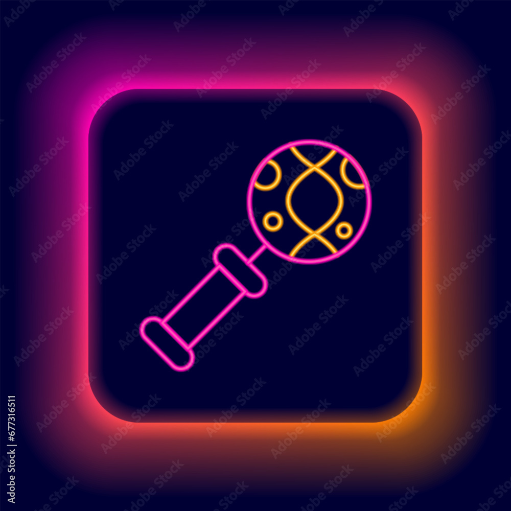 Glowing neon line DNA research, search icon isolated on black background. Magnifying glass and dna chain. Genetic engineering, cloning, paternity testing. Colorful outline concept. Vector Glowing neon line DNA research, search icon isolated on black background. Magnifying glass and dna chain. Genetic engineering, cloning, paternity testing. Colorful outline concept. Vector