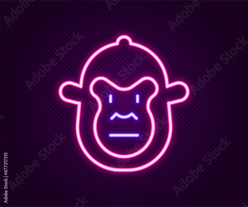 Glowing neon line Monkey icon isolated on black background. Animal symbol. Colorful outline concept. Vector