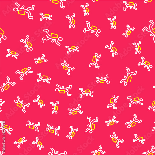 Line Scuba diver icon isolated seamless pattern on red background. Vector