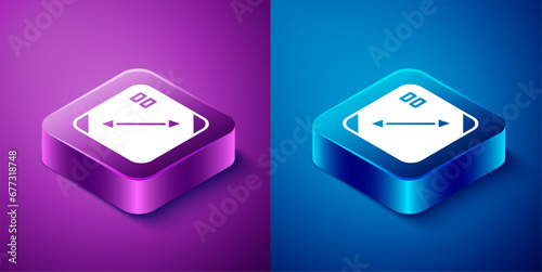 Isometric Diagonal measuring icon isolated on blue and purple background. Square button. Vector