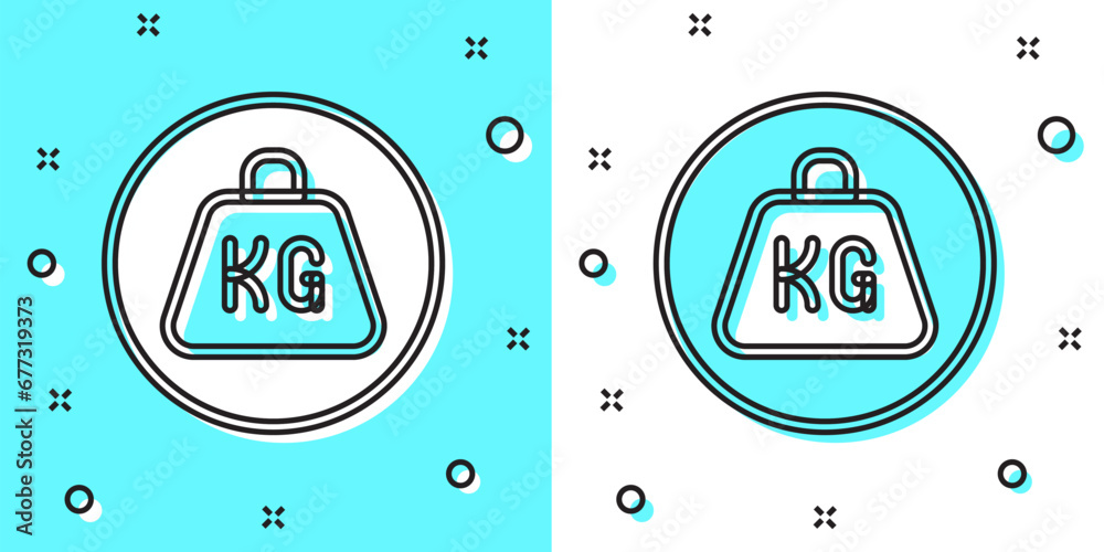 Black line Weight icon isolated on green and white background. Kilogram weight block for weight lifting and scale. Mass symbol. Random dynamic shapes. Vector