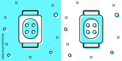 Black line Knee pads icon isolated on green and white background. Extreme sport. Skateboarding, bicycle, roller skating protective gear. Random dynamic shapes. Vector