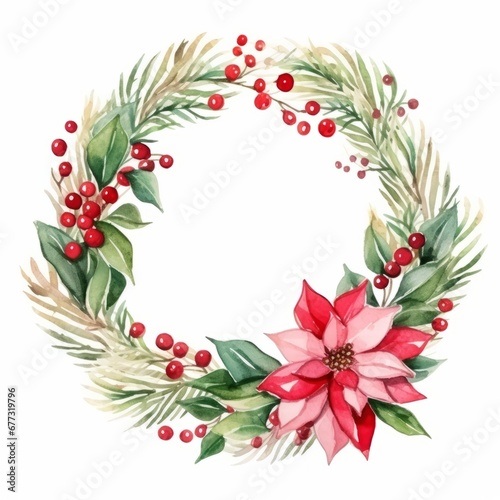 Festive Christmas Garland watercolor isolated on white background 