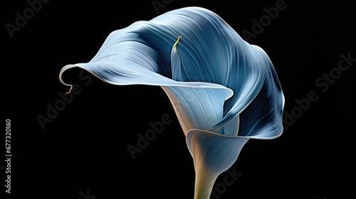  a blue flower on a black background with a black background and a white flower in the center of the flower.