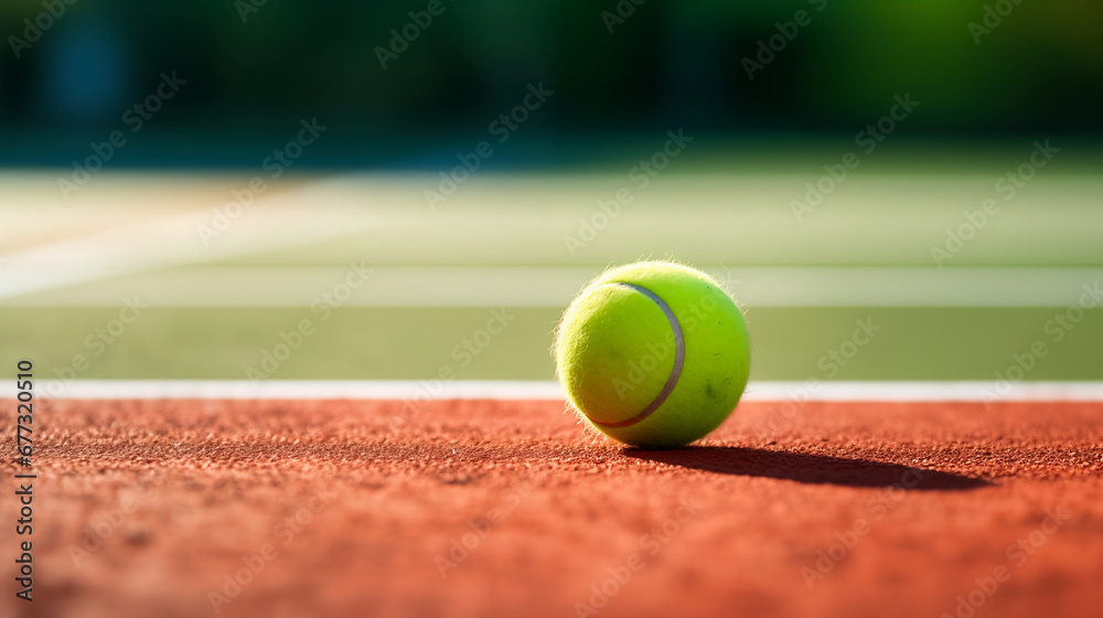Tennis ball on the court. Selective focus. Shallow depth of field.

