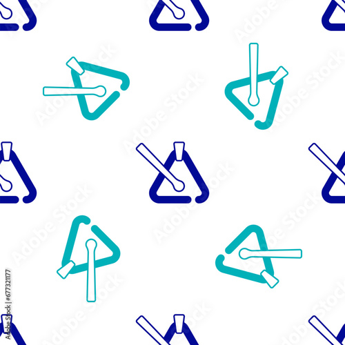 Blue Triangle musical instrument icon isolated seamless pattern on white background. Vector