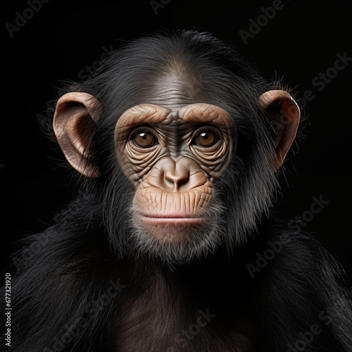 portrait of a chimpanzee close-up on a black background