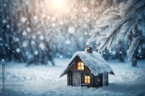 Frosty winter wonderland with snowfall and magic lights. Christmas greetings concept © Eun Woo Ai
