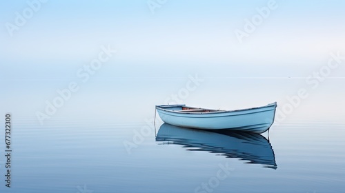  a small boat floating on top of a body of water next to a boat on top of a body of water. © Anna