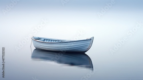  a small white boat floating on top of a lake next to a tall white boat on top of a body of water.