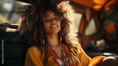 african american hippie woman smiling happy