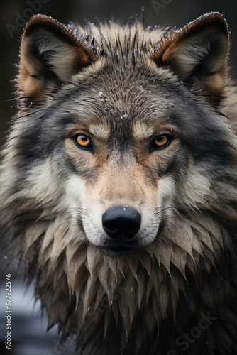 Wolf portrait on dark background  AI Generative