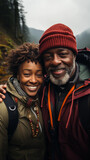 beautiful couple of black people trekking in the mountain