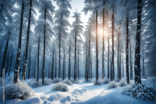Winter in the woods. Fir trees in the snow and frost © Eun Woo Ai