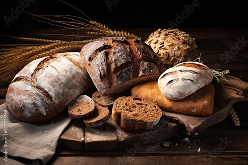 Artisan bread collection on rustic wood