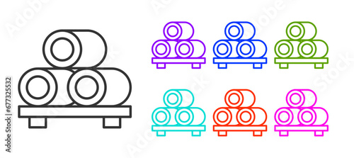 Black line Sushi on cutting board icon isolated on white background. Asian food sushi on wooden board. Set icons colorful. Vector
