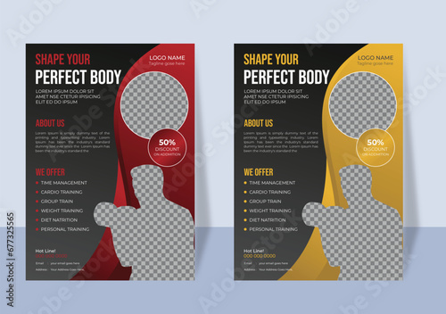 Bodybuilding or fitness and corporate gym flyer a4 design template.