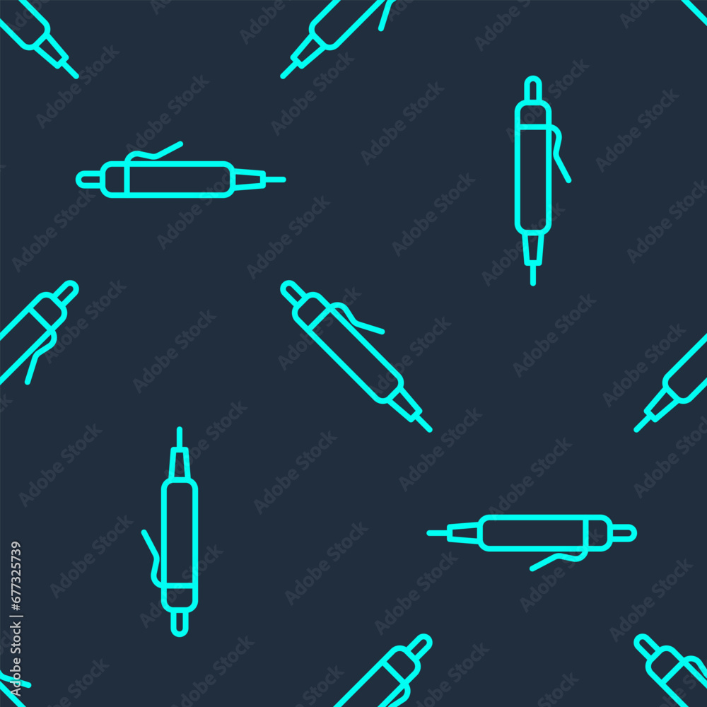 Green line Pen icon isolated seamless pattern on blue background. Vector Green line Pen icon isolated seamless pattern on blue background. Vector