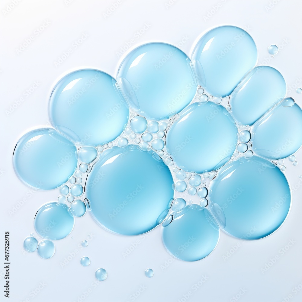 Minimalistic presentation of light blue gel adorned with bubbles. Minimalistic presentation of light blue gel adorned with bubbles.
