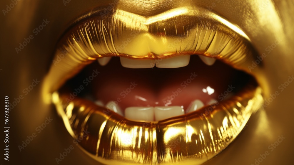 A solid gold screaming mouth, presented in a flat-to-camera perspective.
