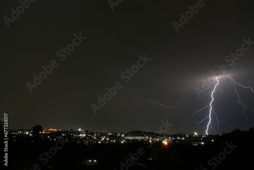 Beautiful Lightning bolt strike Over Kempton Park, Stunning and dangerous power energy that exists in nature as a storm passes over with heavy rain fall and storms