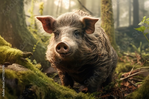 Pig hunting for truffles in the forest