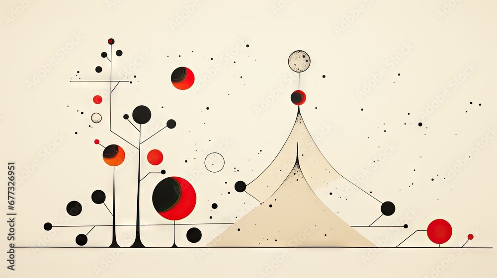 a painting of a white tent with red, black, and grey circles on the top and bottom of it. a painting of a white tent with red, black, and grey circles on the top and bottom of it.