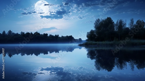 a full moon is seen reflected in water on a night © Amena