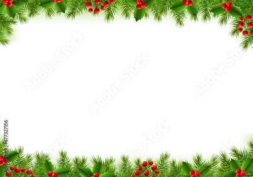 christmas frame with holly berries