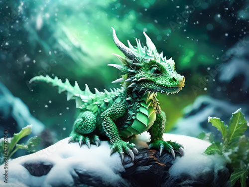 Fantasy cute green dragon. © pictures_for_you