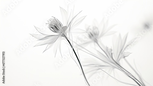  a black and white photo of a flower with a blurry image of the flower on the right side of the picture.