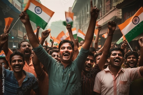 Indian people celebrating Indian independence photo