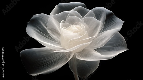  a black and white photo of a flower on a black background with a white rose in the middle of the petals.