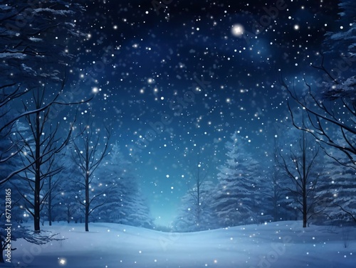 Snowy Christmas night background with falling star lights, ai generator © Kateryna
