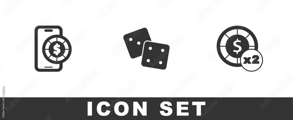 Set Online poker table game, Game dice and Casino chips icon. Vector Set Online poker table game, Game dice and Casino chips icon. Vector