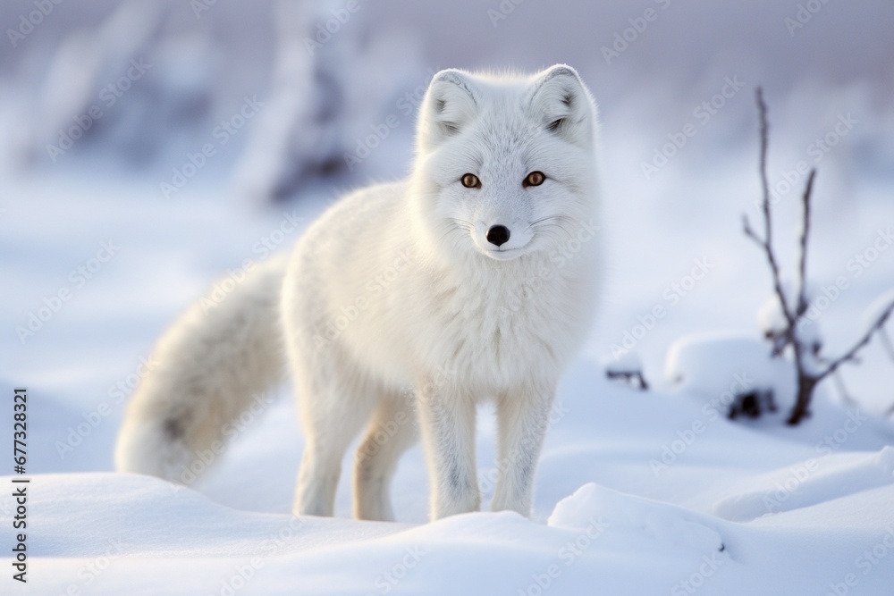 Naklejka premium Arctic fox prowling on a snow-blanketed tundra