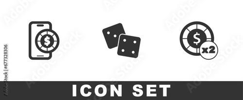 Set Online poker table game, Game dice and Casino chips icon. Vector