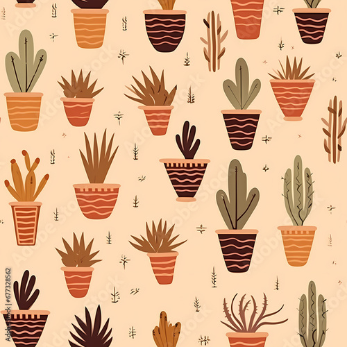a hand drawn pattern of palm trees and cactuses