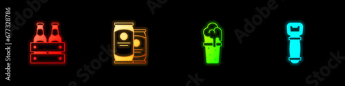 Set Pack of beer bottles, Beer can, Glass and Bottle opener icon. Vector