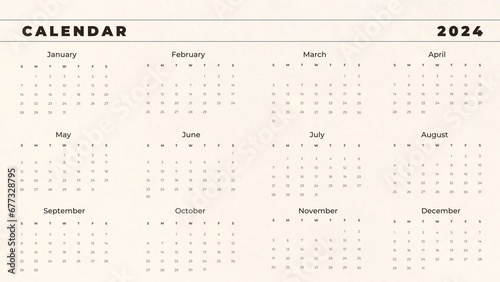 Beige horizontal calendar for 2024. minimalistic 2024 Calendar photo