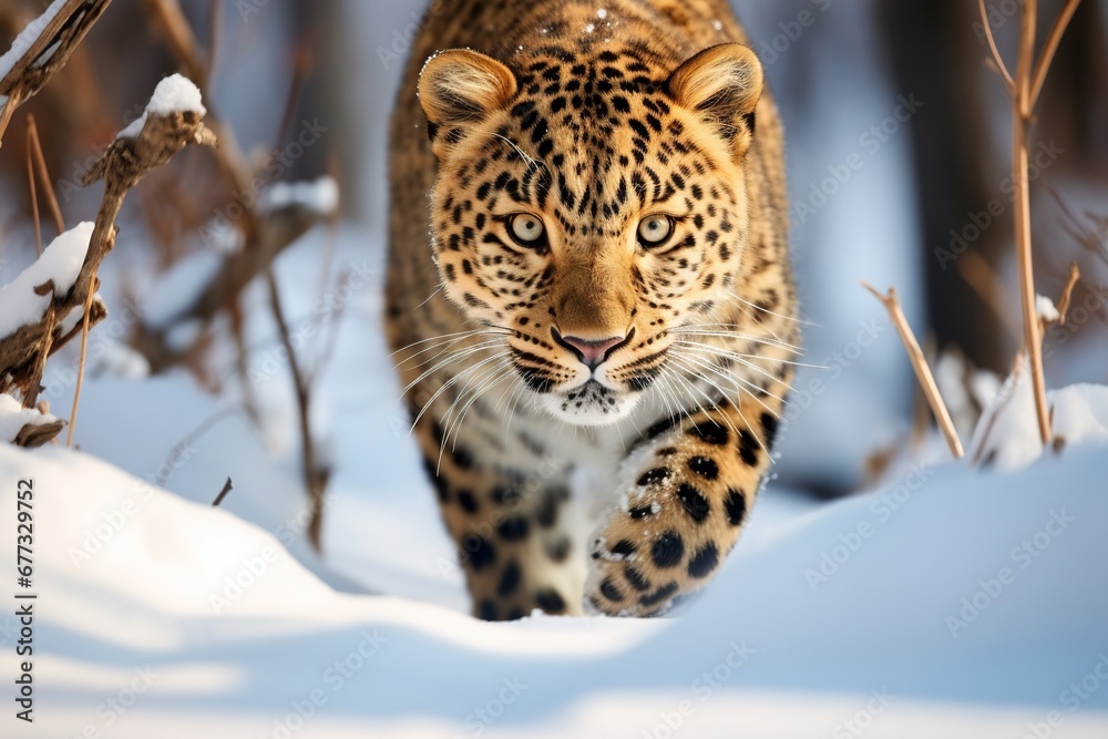 Amur Leopard in a snowy habitat in Russia Amur Leopard in a snowy habitat in Russia