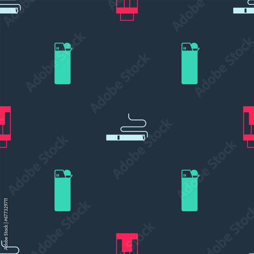 Set Vape mod device, Cigarette and Lighter on seamless pattern. Vector