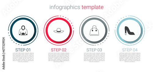 Set Hoodie, Elegant women hat, Handbag and Woman shoe. Business infographic template. Vector