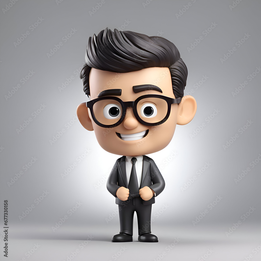 3D Illustration of a Businessman with glasses and black suit