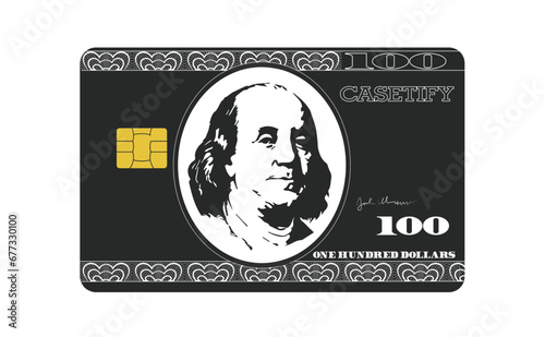 bank card design with a symbolic image of one hundred dollars
