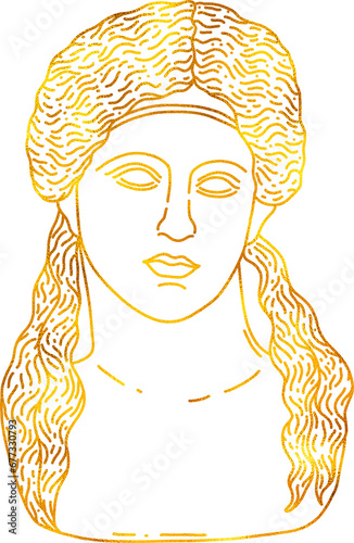 Greek God Dionis in doodle style with gold foil effect. photo