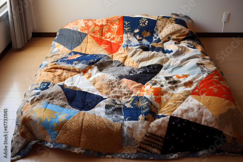 Japanese Futon Blanket - Japan - A thin, quilted blanket used as part of the traditional Japanese bedding, often laid on tatami mats