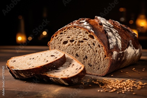 Artisanal rye bread with caraway seeds, cross-section